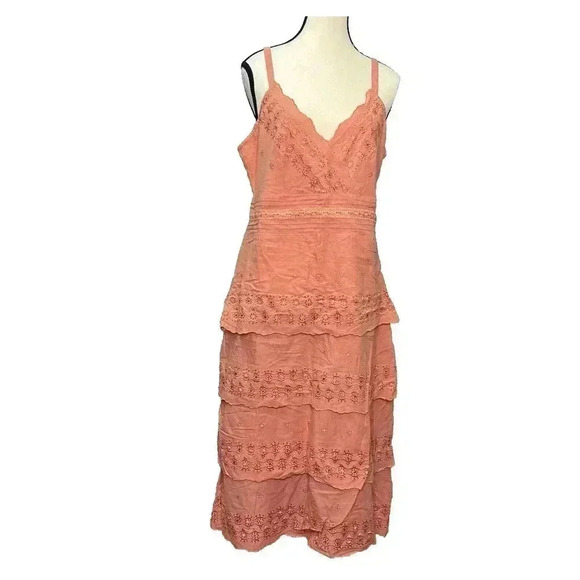 Papillon Los Angeles Embroidered Eyelet Layered Dress‎ Romantic Cotton Sz Small - Picture 1 of 16